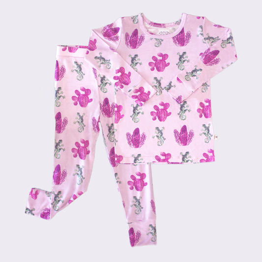 Cactus & Lizard Print Two Piece Set | Lilac Purple