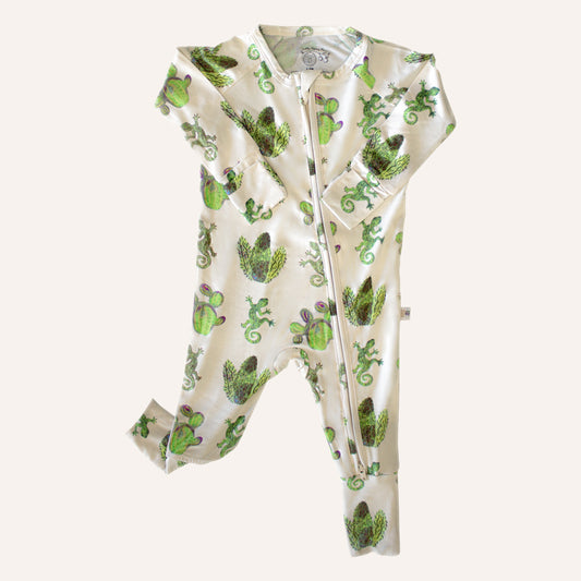 Cactus & Lizard Print Convertible Onesie | Cream Yellow