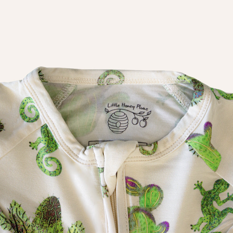 Cactus & Lizard Print Convertible Onesie | Cream Yellow