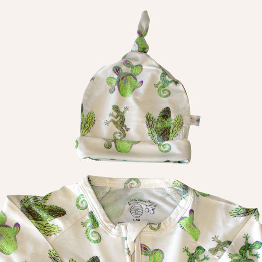 Cactus & Lizard Print Beanie | Cream Yellow