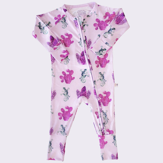 Cactus & Lizard Print Convertible Onesie | Lilac Purple