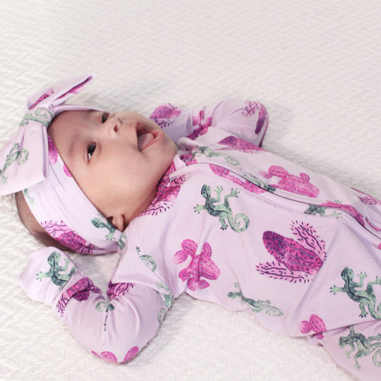 Cactus & Lizard Print Convertible Onesie | Lilac Purple