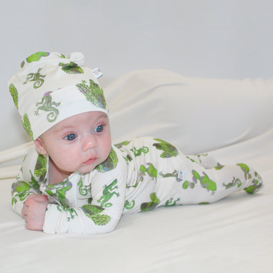 Cactus & Lizard Print Convertible Onesie | Cream Yellow