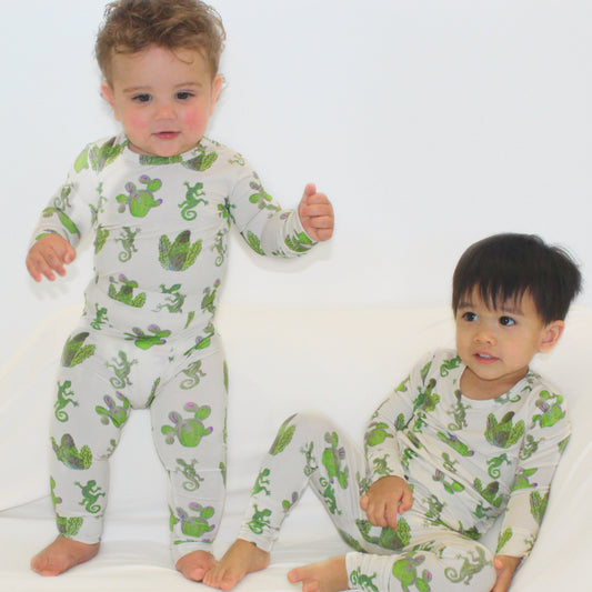 Cactus & Lizard Print Two Piece Set | Cream Yellow