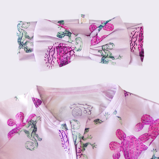 Cactus & Lizard Print Bow | Lilac Purple