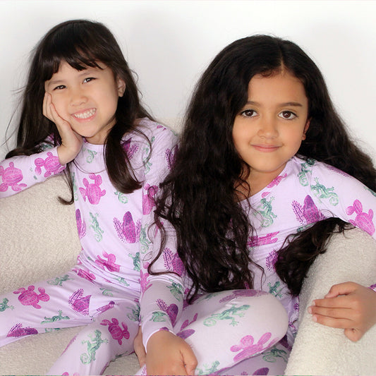 Cactus & Lizard Print Two Piece Set | Lilac Purple